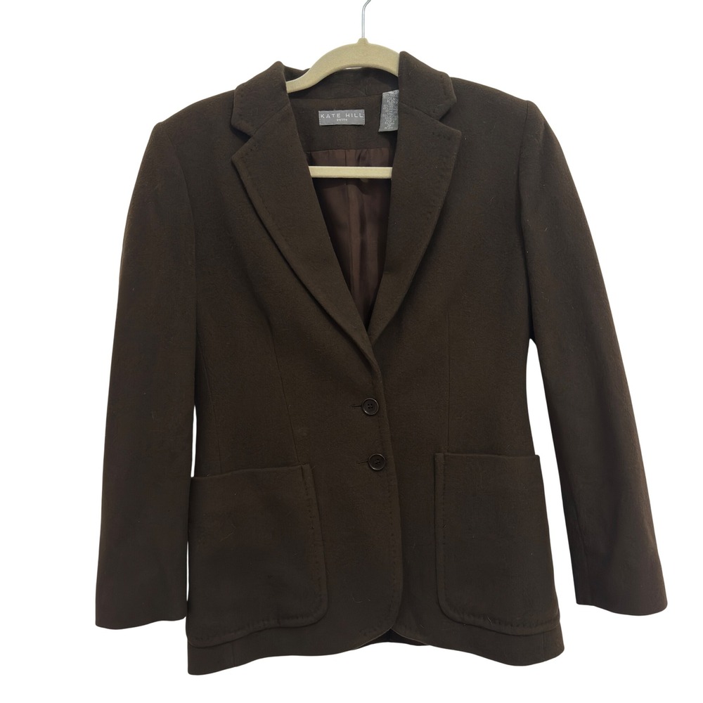 Kate Hill Wool Cashmere Blend Blazer Two Button Brown Office Siren Petite 2P